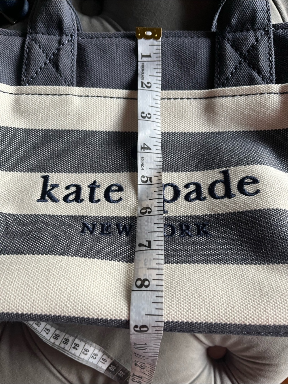 kate spade Navy and Cream Striped Canvas Tote Crossbody - Picture 10 of 17